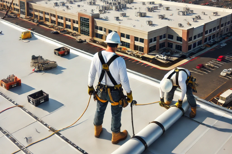 TPO roofing installation on a commercial building in Lorton